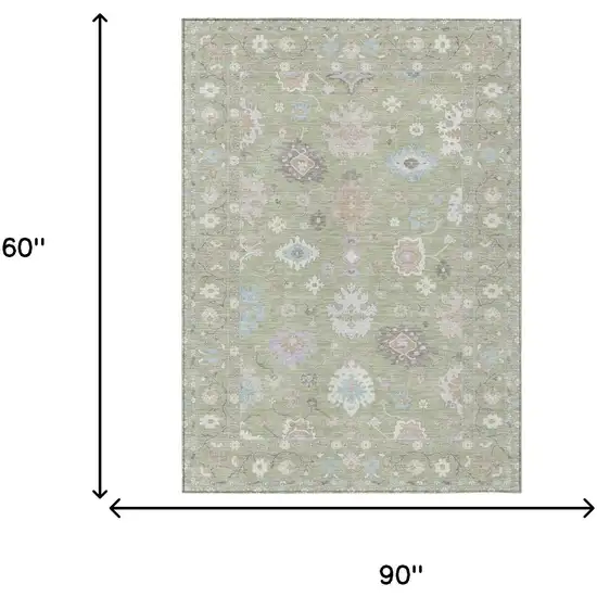 Green And Teal Blue Oriental Washable Indoor Outdoor Area Rug Photo 9