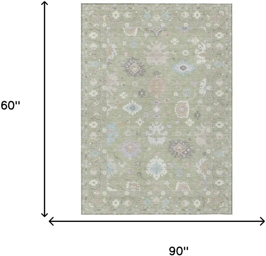 Green And Teal Blue Oriental Washable Indoor Outdoor Area Rug Photo 9