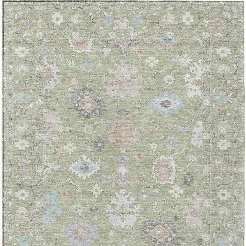Green And Teal Blue Oriental Washable Indoor Outdoor Area Rug Photo 6