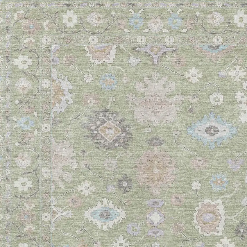 Green And Teal Blue Oriental Washable Indoor Outdoor Area Rug Photo 5