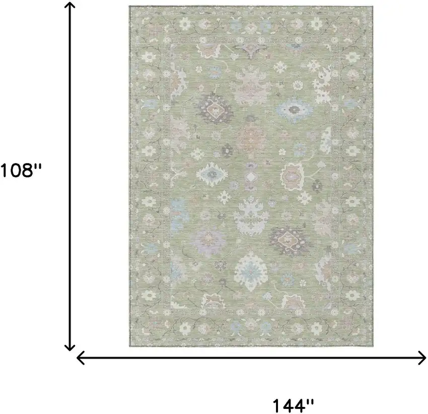 Green And Teal Blue Oriental Washable Indoor Outdoor Area Rug Photo 9
