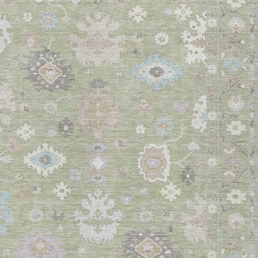 Green And Teal Blue Oriental Washable Indoor Outdoor Area Rug Photo 5
