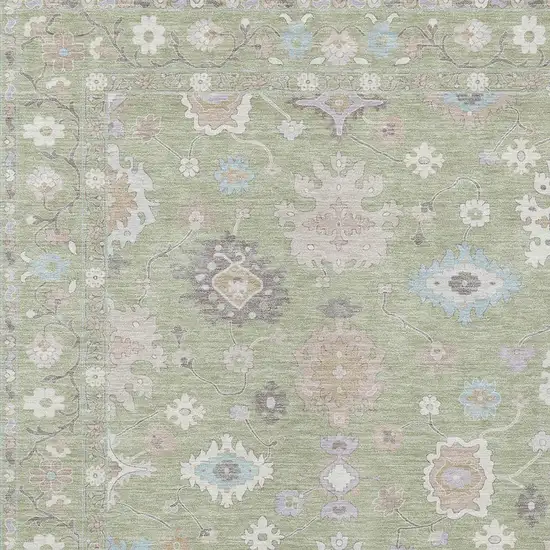 Green And Teal Blue Oriental Washable Indoor Outdoor Area Rug Photo 3