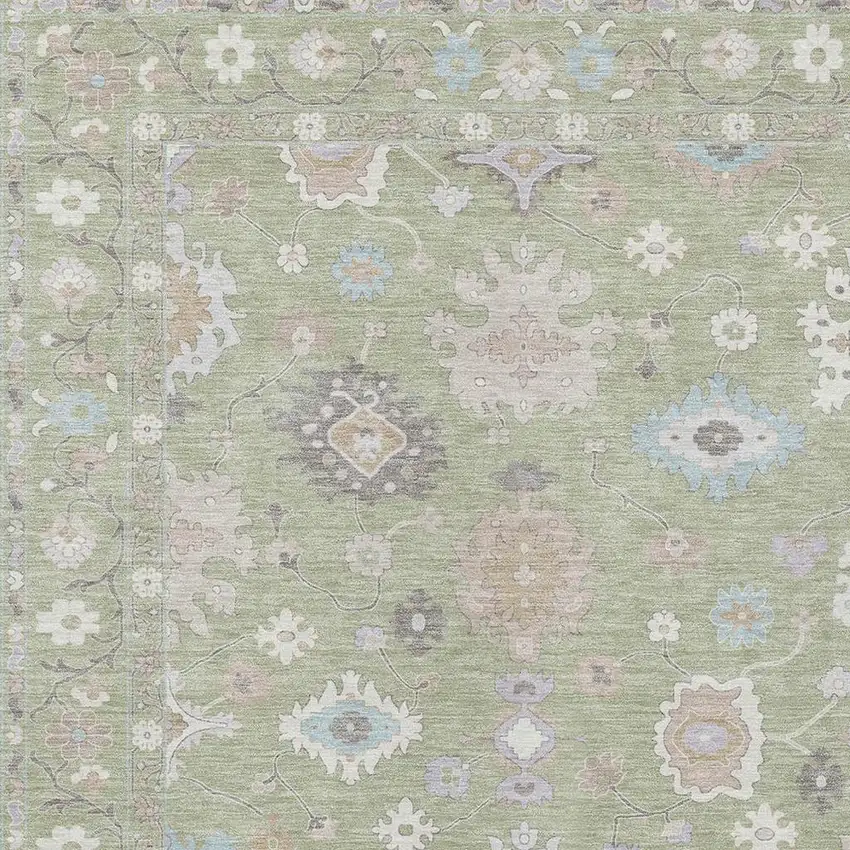 Green And Teal Blue Oriental Washable Indoor Outdoor Area Rug Photo 3