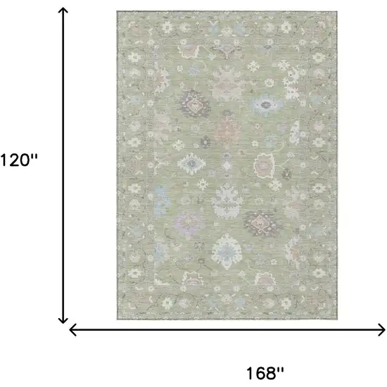 Green And Teal Blue Oriental Washable Indoor Outdoor Area Rug Photo 8