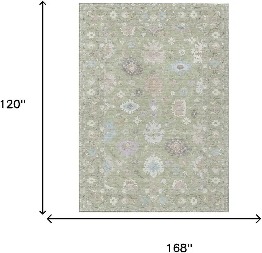 Green And Teal Blue Oriental Washable Indoor Outdoor Area Rug Photo 8