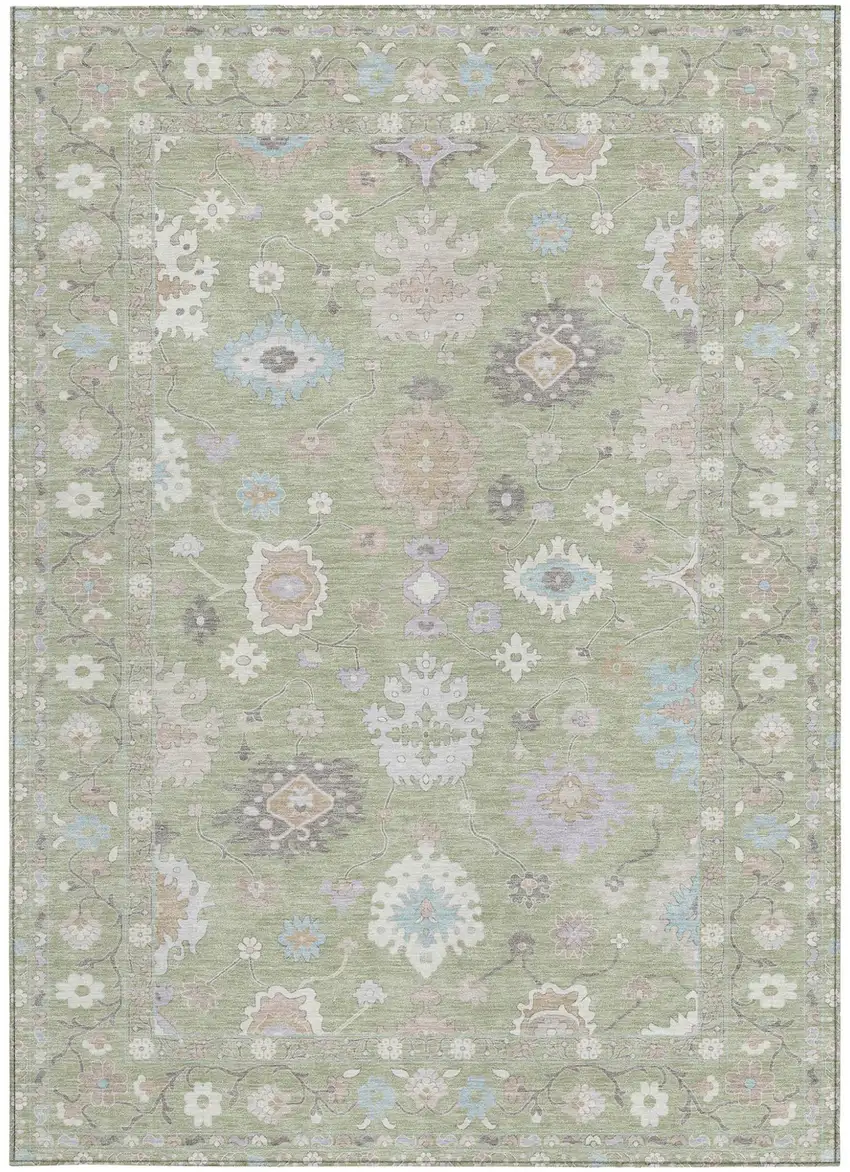 Green And Teal Blue Oriental Washable Indoor Outdoor Area Rug Photo 3