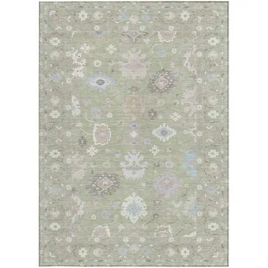 Green And Teal Blue Oriental Washable Indoor Outdoor Area Rug Photo 3