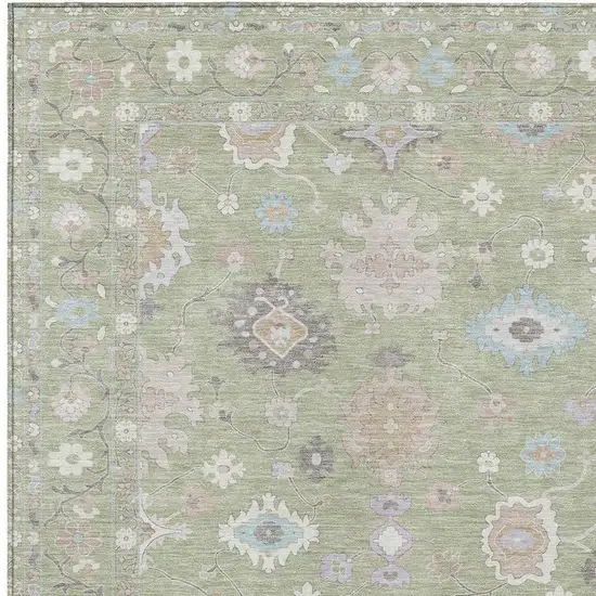 Green And Teal Blue Oriental Washable Indoor Outdoor Area Rug Photo 4