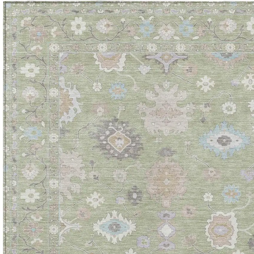 Green And Teal Blue Oriental Washable Indoor Outdoor Area Rug Photo 4