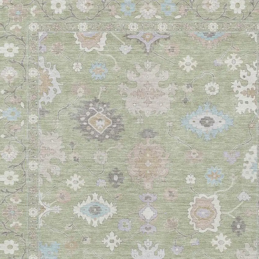 Green And Teal Blue Oriental Washable Indoor Outdoor Area Rug Photo 5