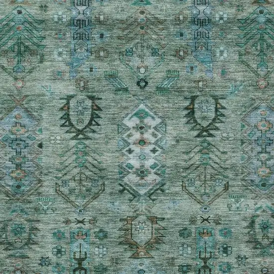 Green And Teal Blue Tribal Washable Indoor Outdoor Area Rug Photo 4