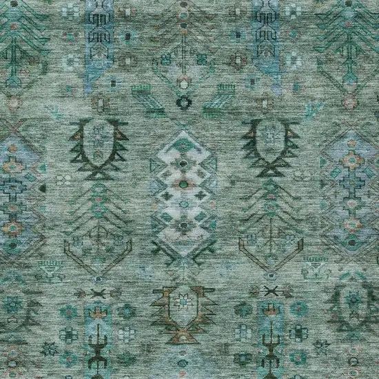 Green And Teal Blue Tribal Washable Indoor Outdoor Area Rug Photo 6