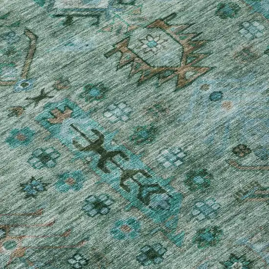 Green And Teal Blue Tribal Washable Indoor Outdoor Area Rug Photo 8