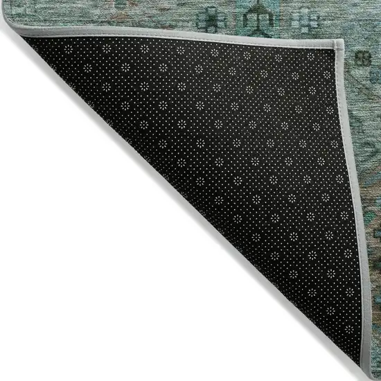 Green And Teal Blue Tribal Washable Indoor Outdoor Area Rug Photo 7