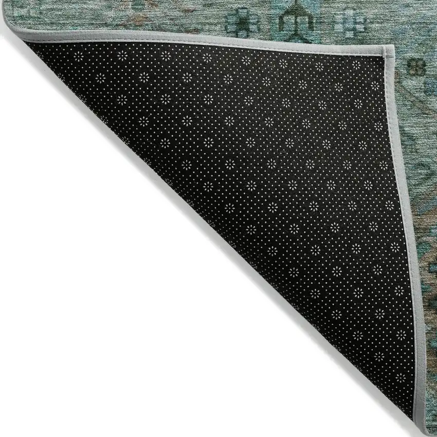 Green And Teal Blue Tribal Washable Indoor Outdoor Area Rug Photo 7