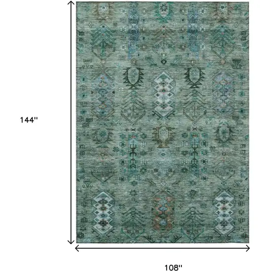 Green And Teal Blue Tribal Washable Indoor Outdoor Area Rug Photo 9