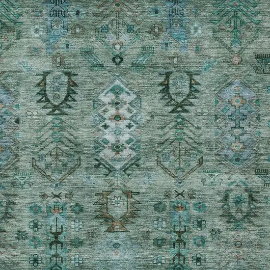 Green And Teal Blue Tribal Washable Indoor Outdoor Area Rug Photo 4