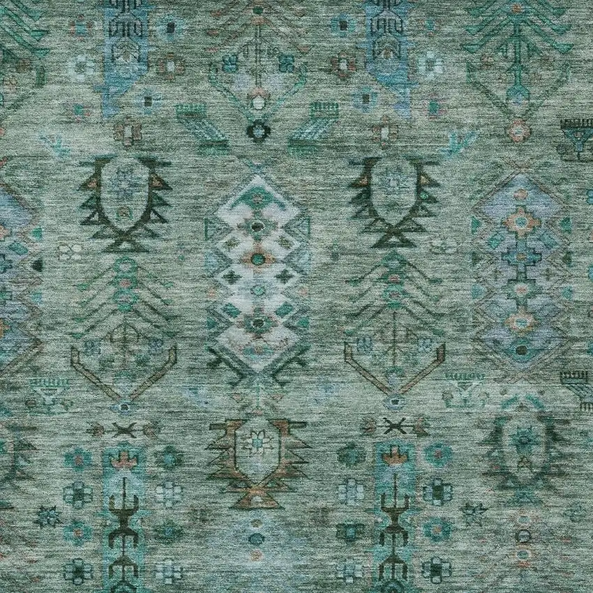 Green And Teal Blue Tribal Washable Indoor Outdoor Area Rug Photo 4