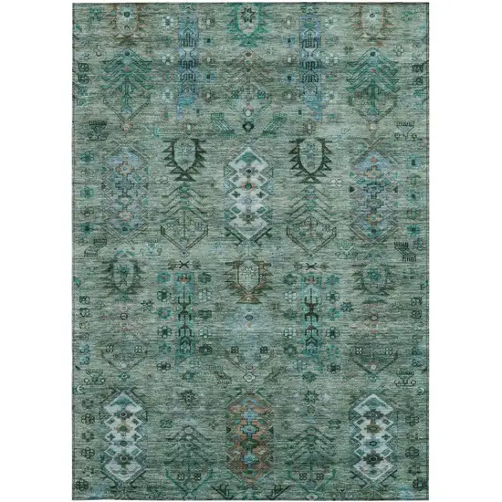Green And Teal Blue Tribal Washable Indoor Outdoor Area Rug Photo 3