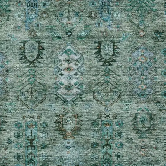 Green And Teal Blue Tribal Washable Indoor Outdoor Area Rug Photo 4