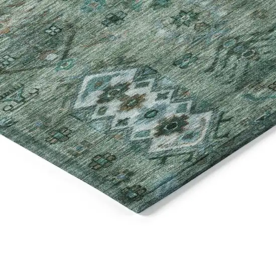 Green And Teal Blue Tribal Washable Indoor Outdoor Area Rug Photo 9