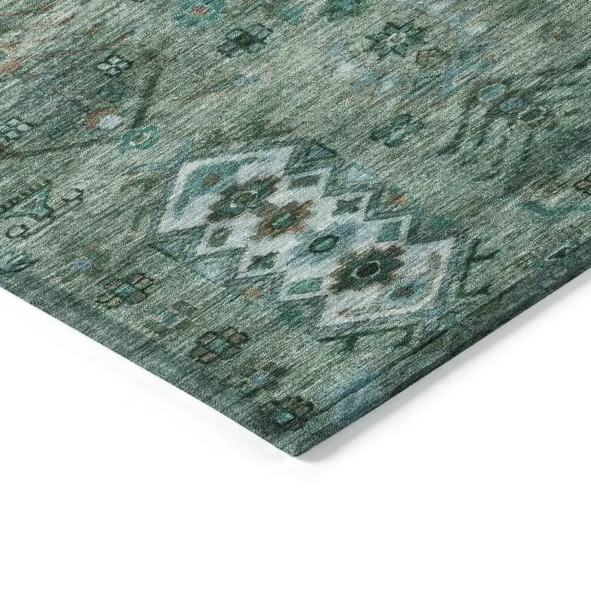Green And Teal Blue Tribal Washable Indoor Outdoor Area Rug Photo 9