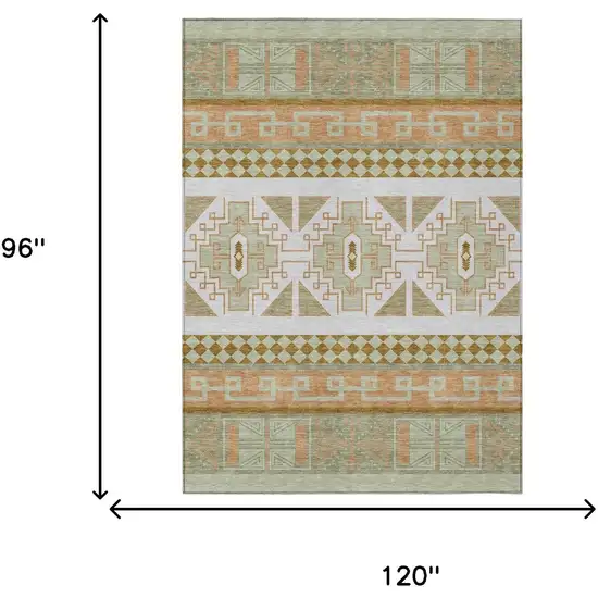 Green And Teal Blue Tribal Washable Indoor Outdoor Area Rug Photo 9