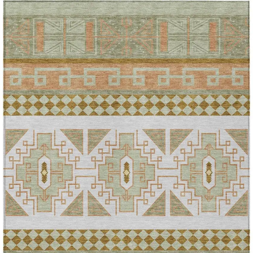 Green And Teal Blue Tribal Washable Indoor Outdoor Area Rug Photo 3