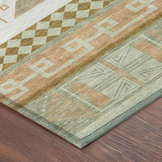 Green And Teal Blue Tribal Washable Indoor Outdoor Area Rug Photo 7