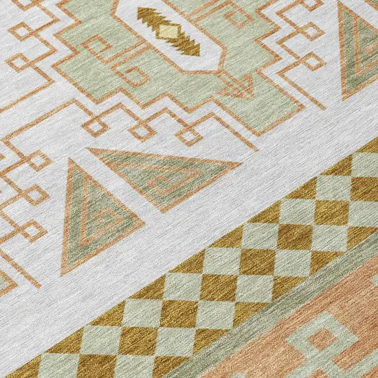 Green And Teal Blue Tribal Washable Indoor Outdoor Area Rug Photo 8