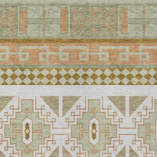 Green And Teal Blue Tribal Washable Indoor Outdoor Area Rug Photo 5