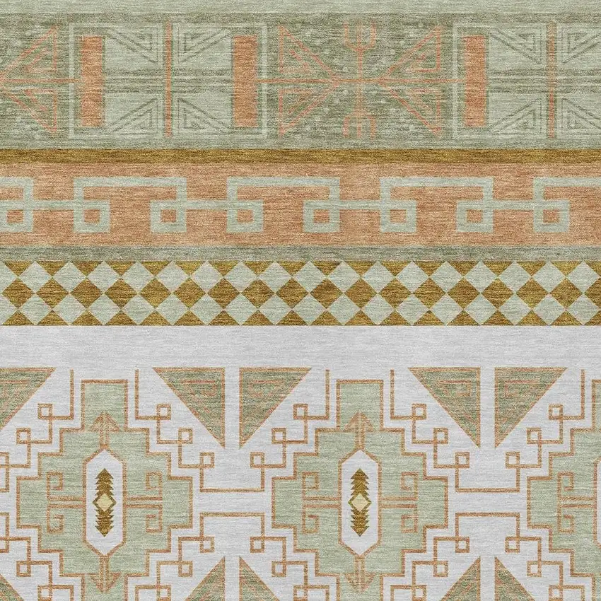 Green And Teal Blue Tribal Washable Indoor Outdoor Area Rug Photo 5