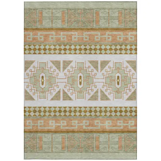 Green And Teal Blue Tribal Washable Indoor Outdoor Area Rug Photo 4