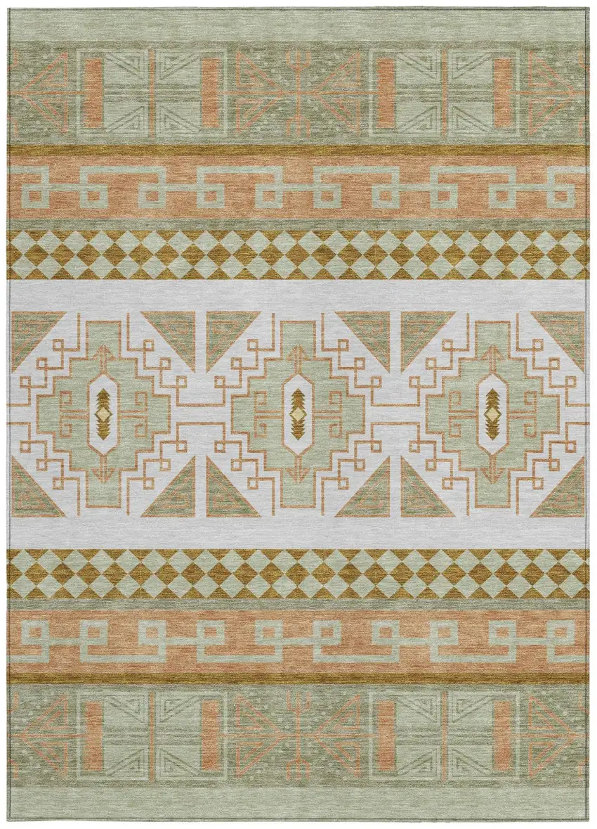 Green And Teal Blue Tribal Washable Indoor Outdoor Area Rug Photo 4