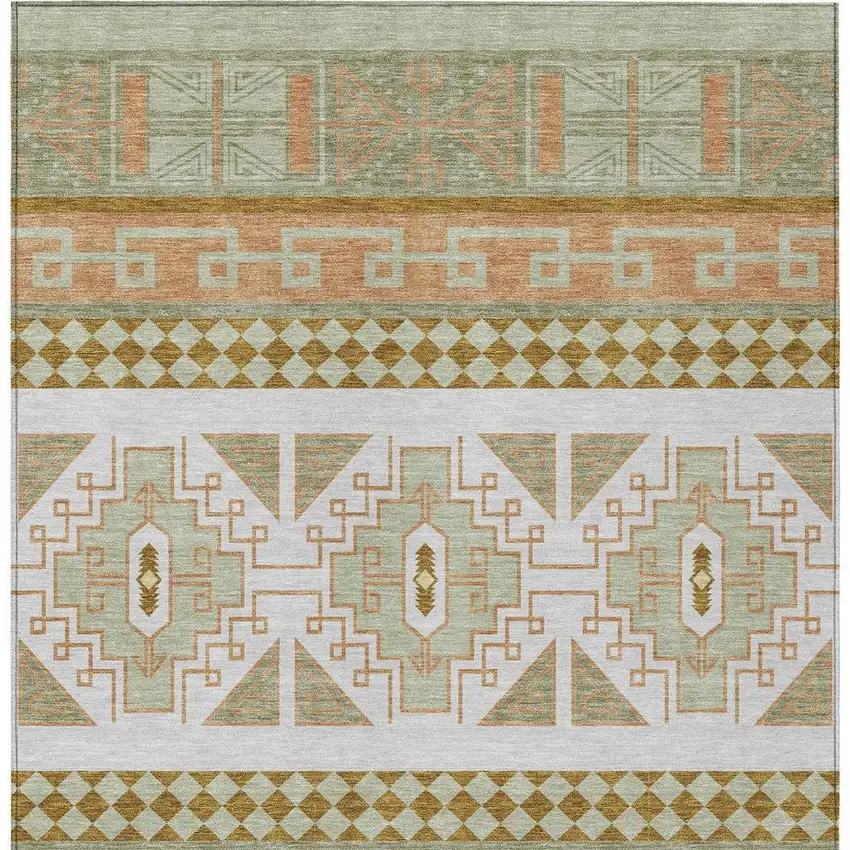 Green And Teal Blue Tribal Washable Indoor Outdoor Area Rug Photo 5