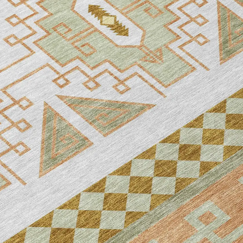 Green And Teal Blue Tribal Washable Indoor Outdoor Area Rug Photo 7