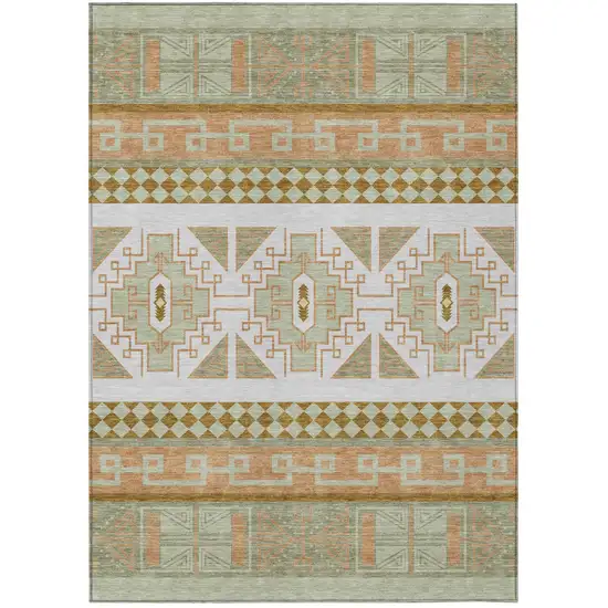 Green And Teal Blue Tribal Washable Indoor Outdoor Area Rug Photo 2