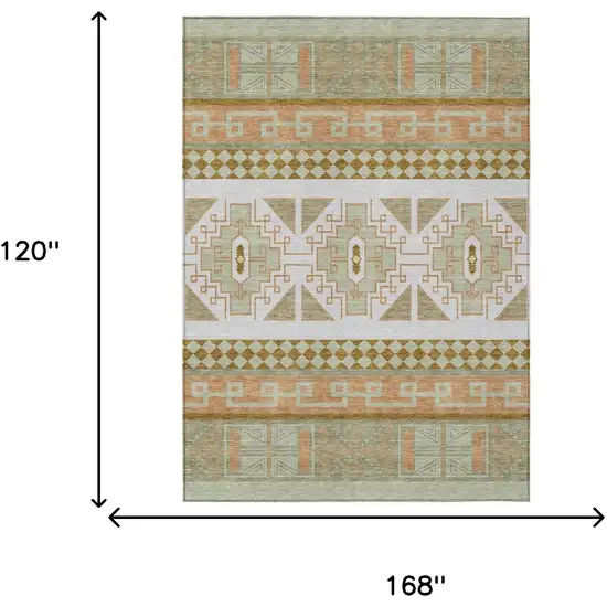 Green And Teal Blue Tribal Washable Indoor Outdoor Area Rug Photo 8