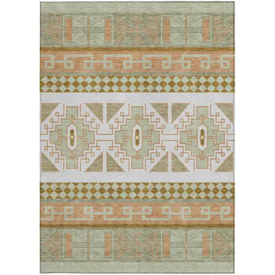Green And Teal Blue Tribal Washable Indoor Outdoor Area Rug Photo 3
