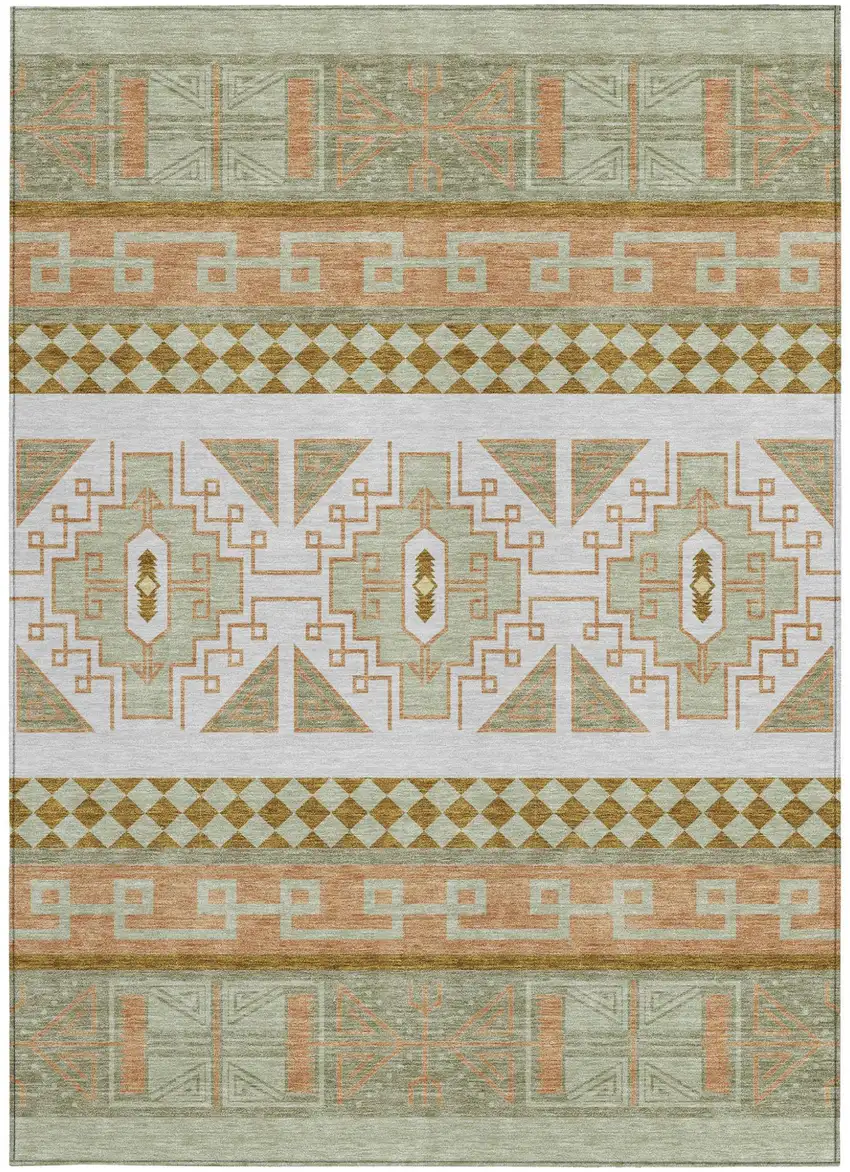 Green And Teal Blue Tribal Washable Indoor Outdoor Area Rug Photo 3