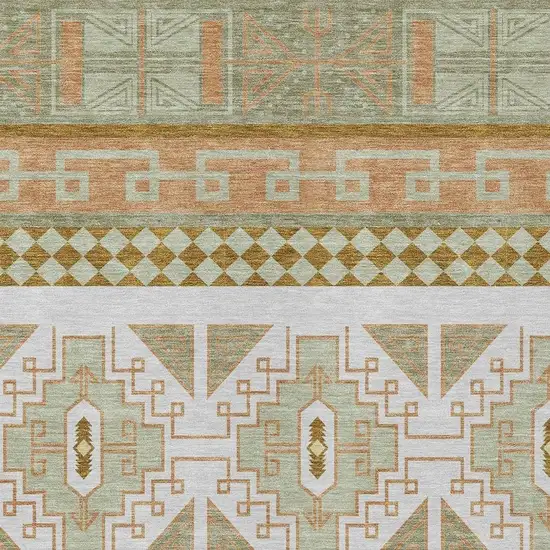 Green And Teal Blue Tribal Washable Indoor Outdoor Area Rug Photo 4