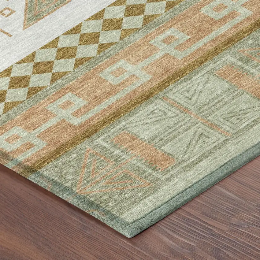 Green And Teal Blue Tribal Washable Indoor Outdoor Area Rug Photo 6