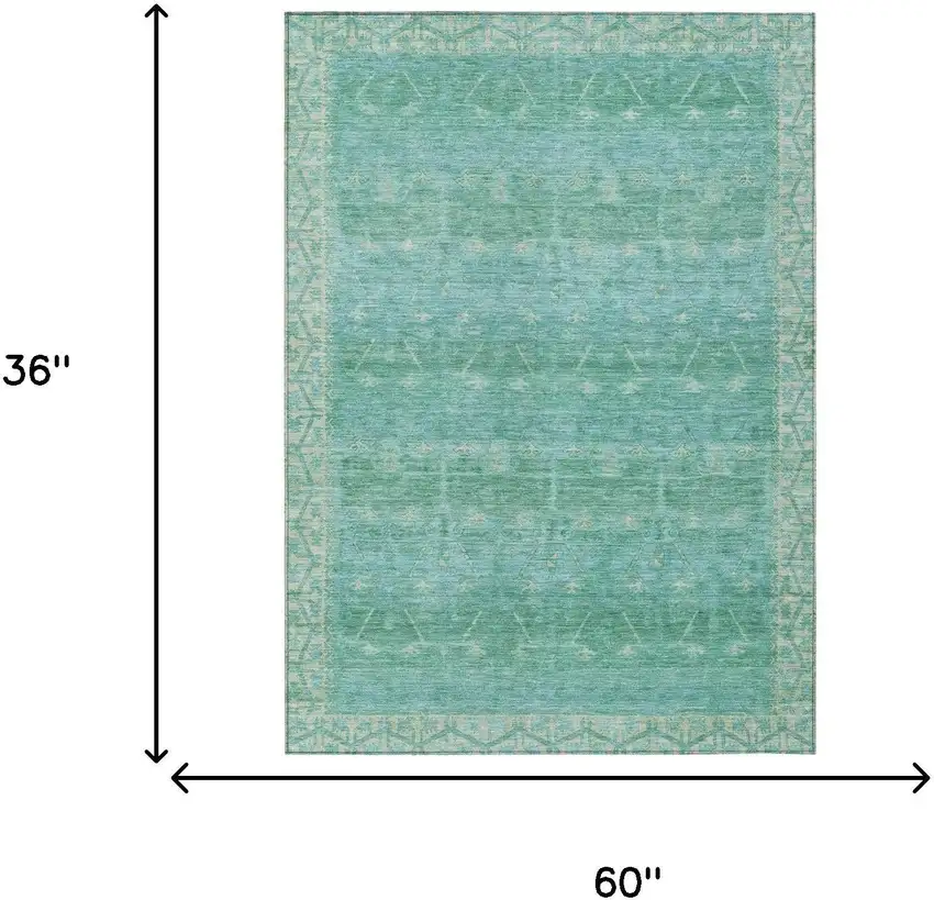 Green And Teal Blue Tribal Washable Indoor Outdoor Area Rug Photo 7