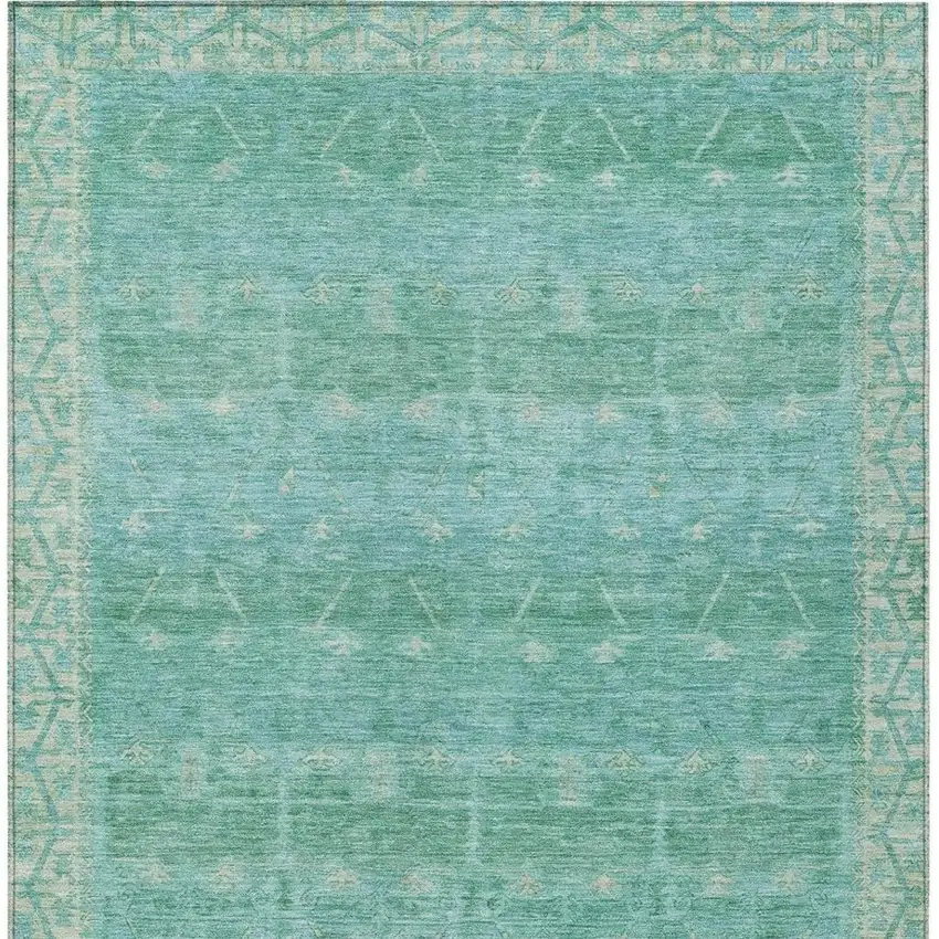 Green And Teal Blue Tribal Washable Indoor Outdoor Area Rug Photo 4