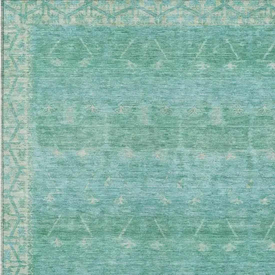 Green And Teal Blue Tribal Washable Indoor Outdoor Area Rug Photo 3