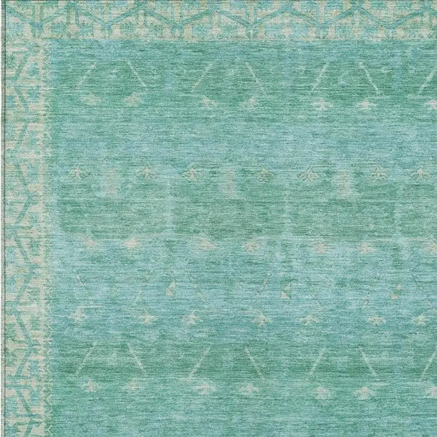 Green And Teal Blue Tribal Washable Indoor Outdoor Area Rug Photo 3