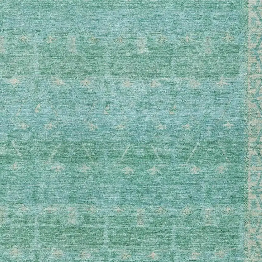 Green And Teal Blue Tribal Washable Indoor Outdoor Area Rug Photo 3