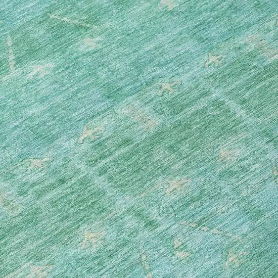 Green And Teal Blue Tribal Washable Indoor Outdoor Area Rug Photo 6