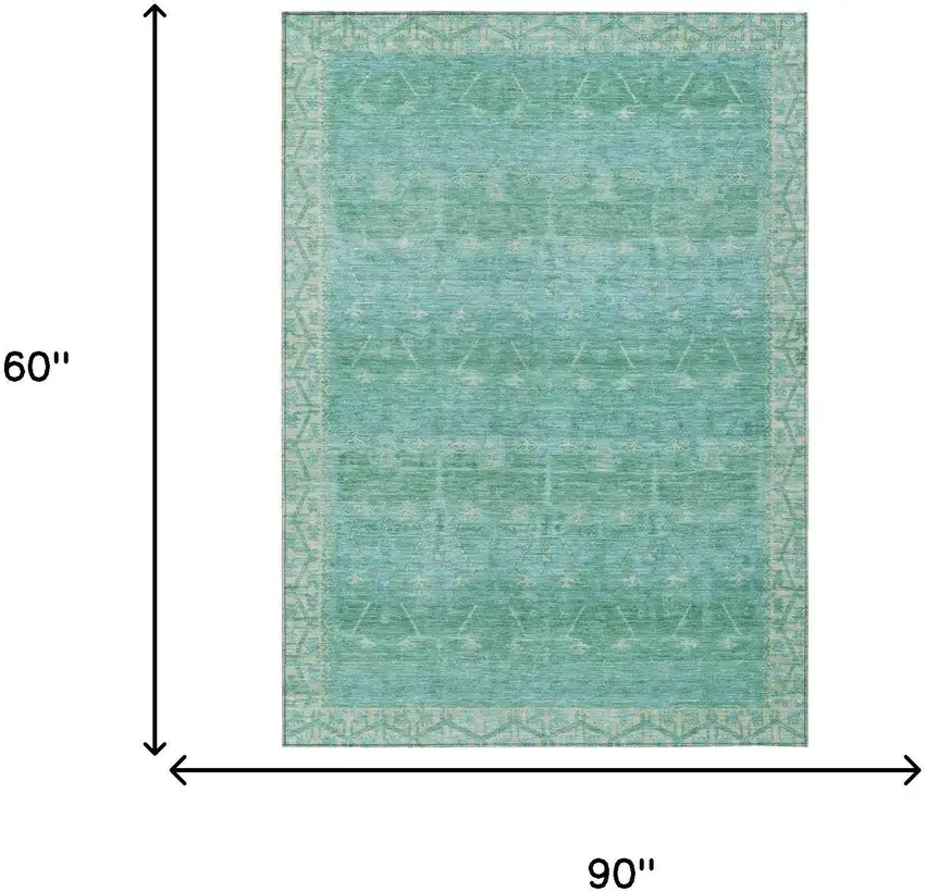 Green And Teal Blue Tribal Washable Indoor Outdoor Area Rug Photo 7